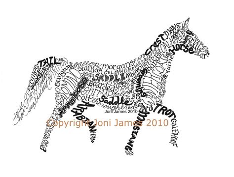 Western Art Horse Art Calligraphy Drawing or by CalligramORama