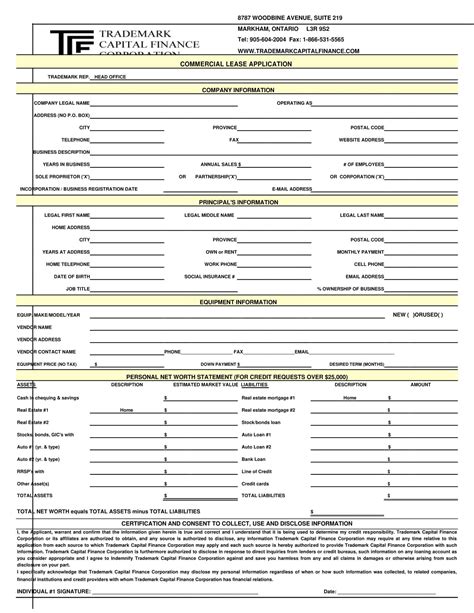 Free Printable Commercial Lease Application Templates Pdf Word