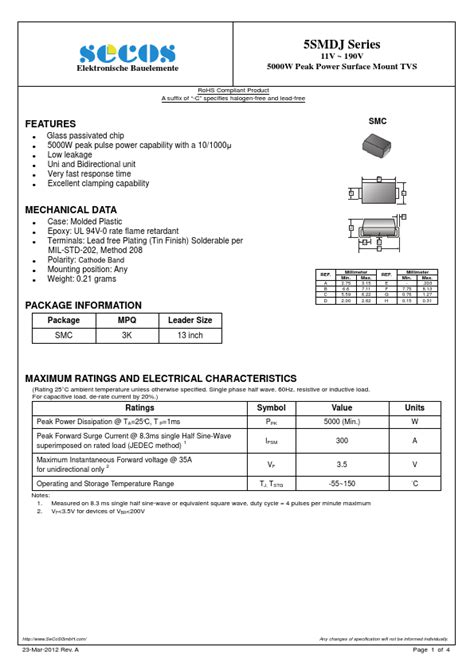 5SMDJ36CA TVS Datasheet PDF Distributor Stock And Price