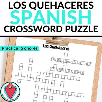 Spanish Chores Activity Los Quehaceres Crossword Puzzle TpT