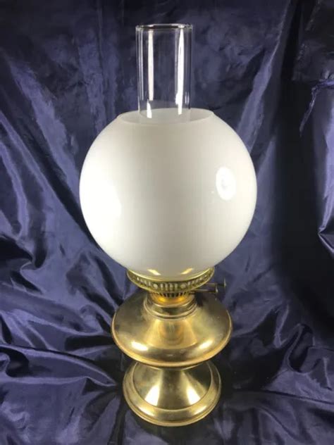 VINTAGE DUPLEX BRASS Oil Lamp With Twin Burner Glass Chimney Shade