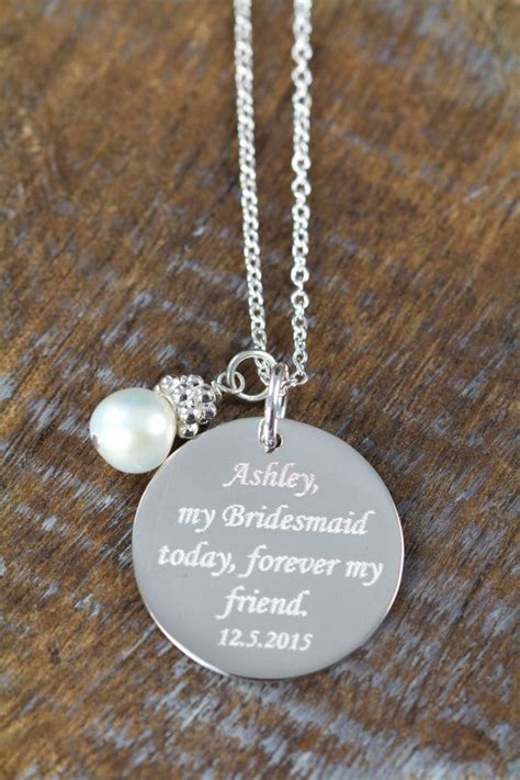 3 Custom Engraved Bridesmaids Pendants Necklaces Wedding Jewelry By