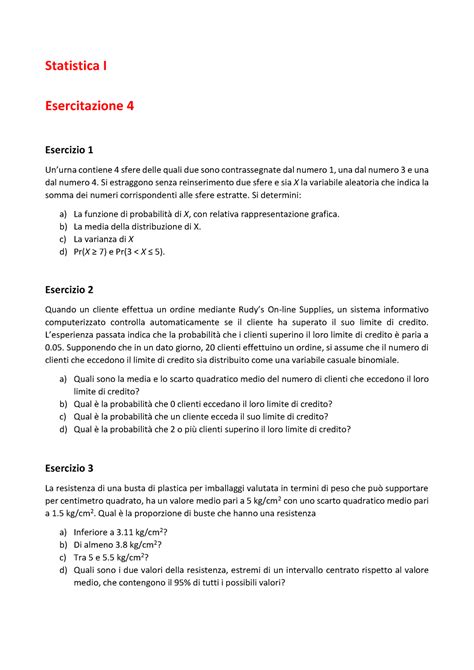 Esercitazione 4 Statistica I Esercitazione 4 Esercizio 1 Unurna