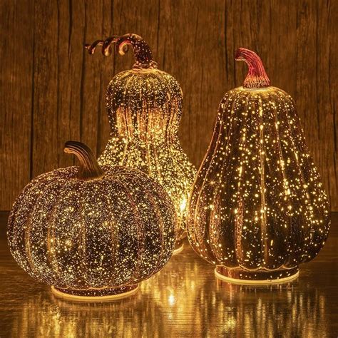 Hblife Set Of 3 Glass Pumpkin Lights With Timer Lighted Pumpkin Decorations For Fall Decor In