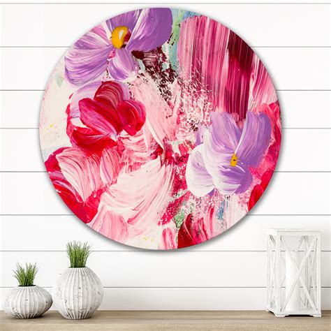 Red Barrel Studio® Red And Purple Abstract Flowers Unframed Painting