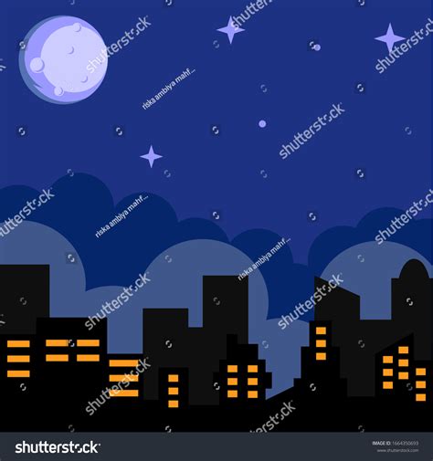 Silhouette City Buildings Night Stock Vector (Royalty Free) 1664350693 ...