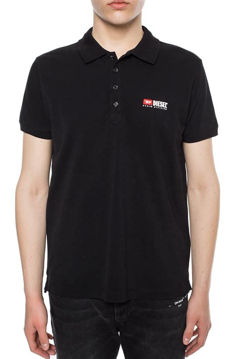 Diesel Cotton Polo Shirt With Raised Logo In Black For Men Lyst