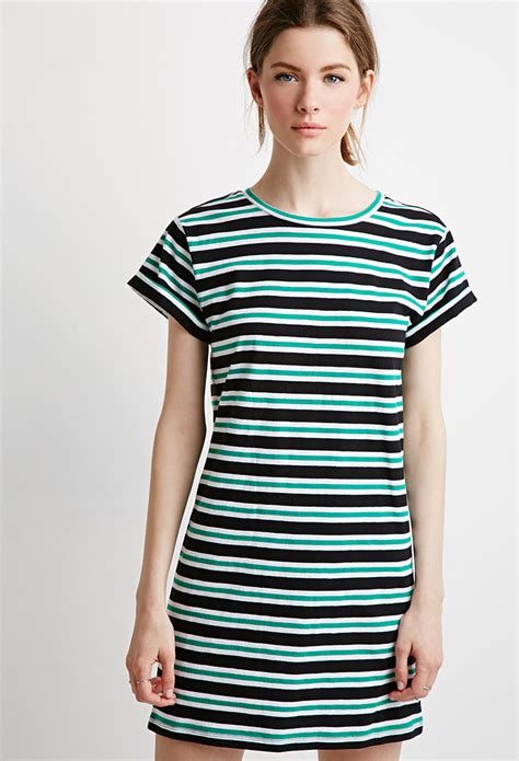 Forever 21 Contemporary Striped T Shirt Dress In Blackgreen Green Lyst