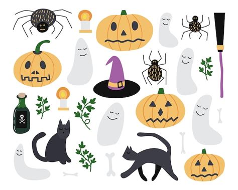 Vector Conjunto De Pegatinas De Halloween Objetos Lindos De Halloween