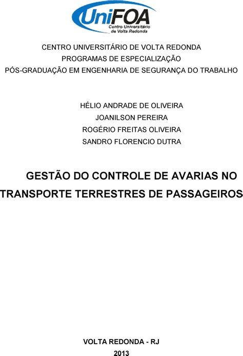 GestÃo Do Controle De Avarias No Transporte Terrestres De Passageiros