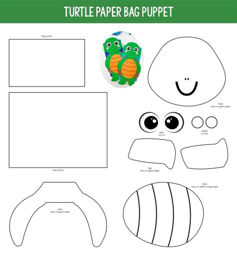 turtle paper bag puppet printables paper bag puppets paper templates