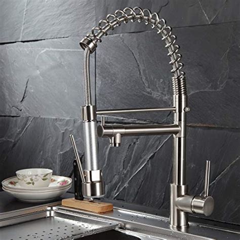 Fapully Contemporary Spring Single Handle Kitchen Sink Faucet With Pull Down Sprayer Brushed