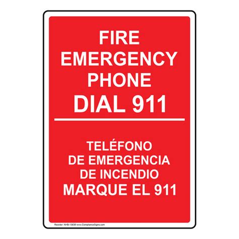 English Spanish Vertical Sign Fire Emergency Phone Dial 911