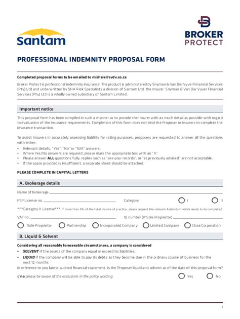 Fillable Online PROFESSIONAL INDEMNITY PROPOSAL FORM Broker Protect