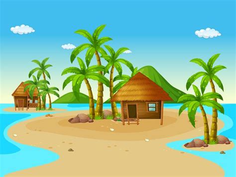 Scene With Wooden Huts On Island 446267 Vector Art At Vecteezy