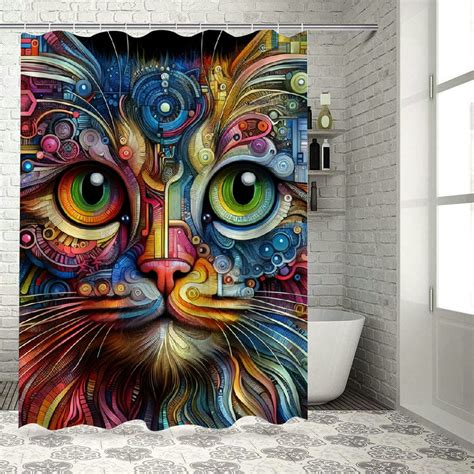 Lzatpd Funny Cat Shower Curtain Cartoon Cats Animal Abstract Graffiti