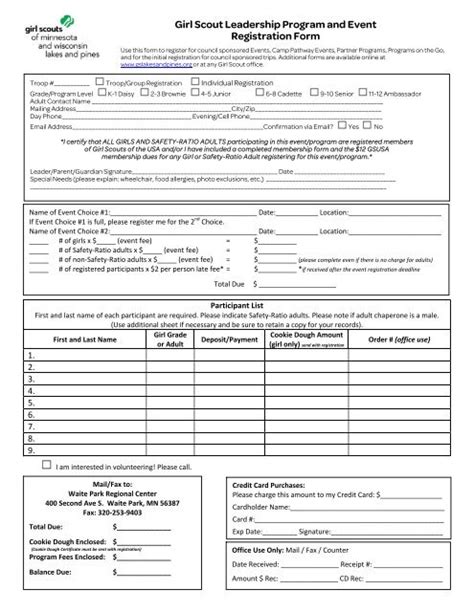 Girl Scout Registration Form Printable Forms Free Online