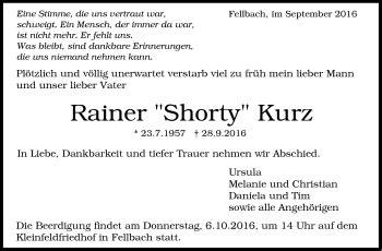 Traueranzeigen Von Rainer Shorty Kurz Stuttgart Gedenkt De