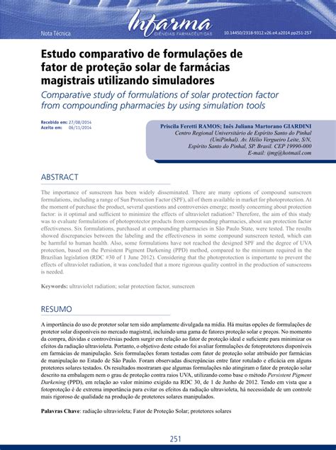 PDF Estudo comparativo de formulações de fator de proteção solar de