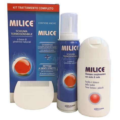 Milice Multipack Kit Completo Anti Pidocchi Shampoo Schiuma Pettine