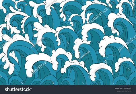 Hand Drawn Japanese Wave Pattern Illustration Stock Vector Royalty