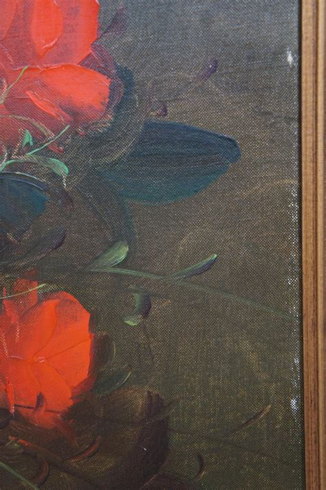 Vintage Suzanne Floral Still Life Oil Painting On Canvas Orange Rose