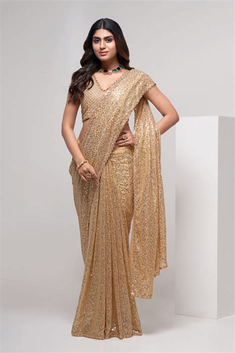 Rose Gold Sequin Saree Online In India