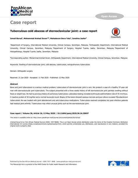 Pdf Tuberculous Cold Abscess Of Sternoclavicular Joint A Case Report