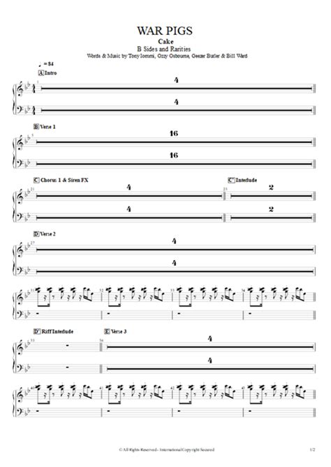 Tablature War Pigs De Cake Guitar Pro Full Score Mysongbook