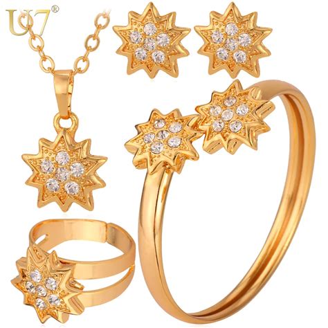 U7 Bridal Jewelry Women Set Gold/Silver Color Lucky Star 3 Pieces Adornment Jewelry Set For ...