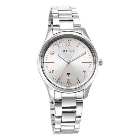 titan urban silver white dial women   metal strap titan world
