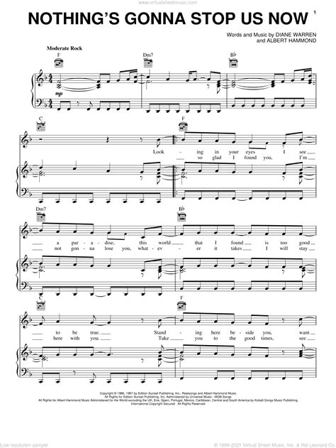 Nothing S Gonna Stop Us Now Sheet Music For Voice Piano Or Guitar