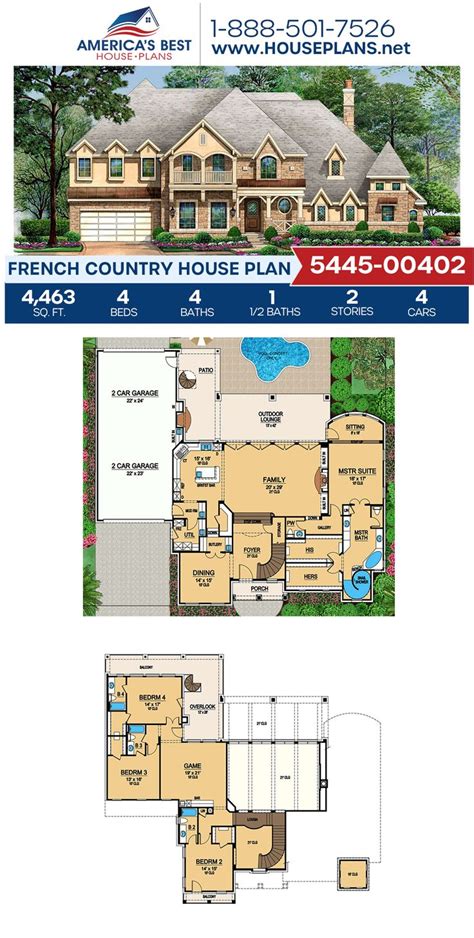 House Plan 5445-00402 - French Country Plan: 4,463 Square Feet, 4 ...