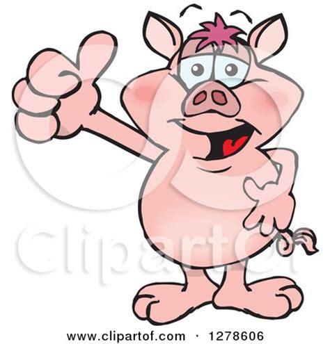 Clipart Of A Happy Pig Holding A Thumb Up Royalty Free Vector