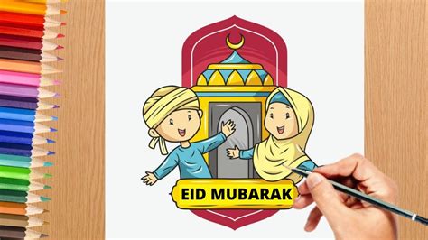 Eid Mubarak Drawing Step By Step Ramdan Eid Drawing With Color