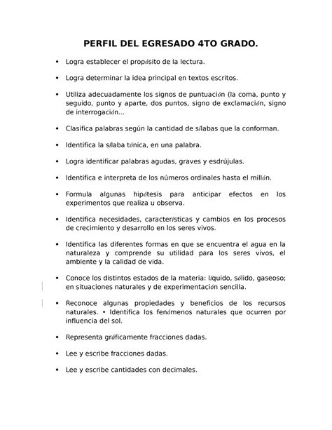Perfil De Egreso De Cuarto Grado De Primaria 4