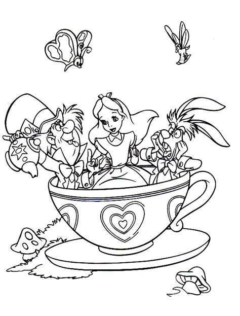 Disney Alice In Wonderland Tea Party Coloring Pages