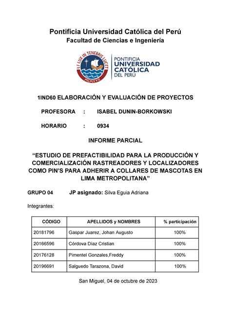 Informe Parcial Grupo Pontificia Universidad Cat Lica Del Per