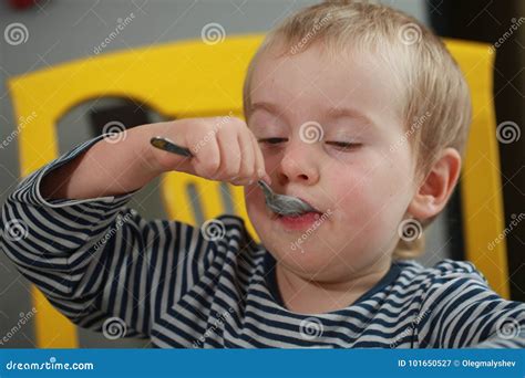 Funny Babe Blondes Licks Finger With Yogurt Stock Image Image Of Lick Funny 101650527