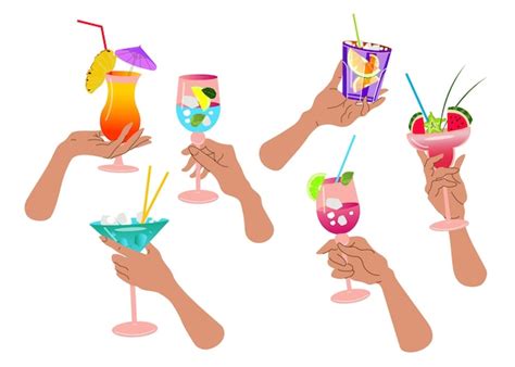 Premium Vector Hand Holds A Glass With A Refreshing Drink Set Of