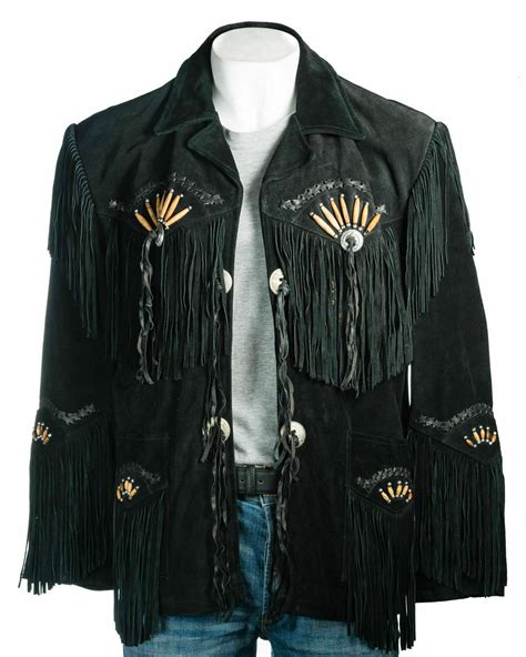 Mens Handmade Vintage Cowboy Black Suede Western Wear Jacket Fringes