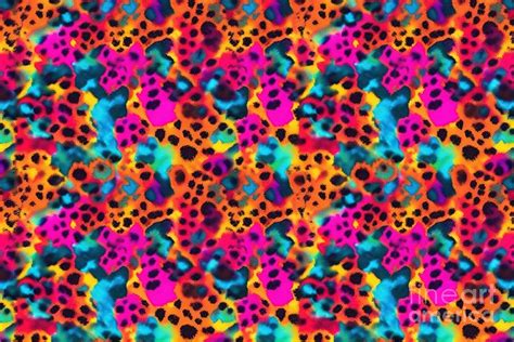 Seamless Psychedelic Rainbow 80s Leopard Print Animal Skin Pattern