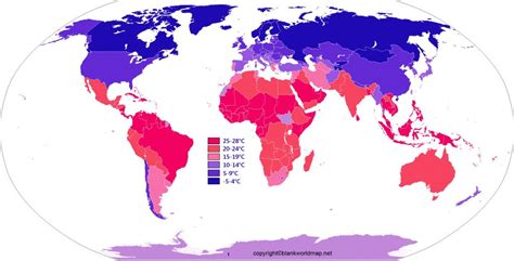 Temperature Map of World - Blank World Map