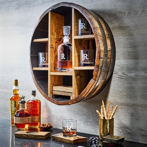 Authentic Kentucky Bourbon Barrel Bar Shelf With Personalized Decanter And Glasses In 2021