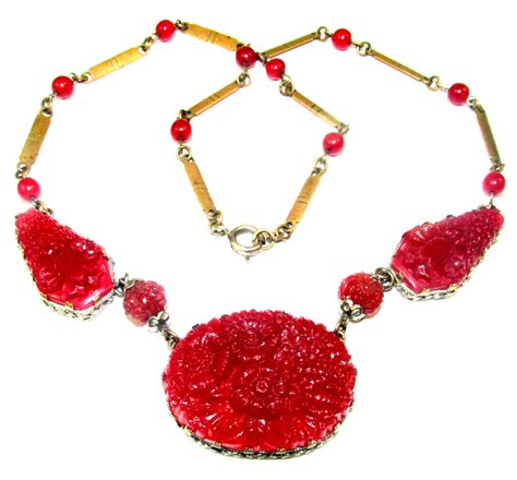 Antique Art Deco Neiger Czech Glass Necklace Chinese Gem