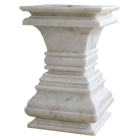 Modern Square Architectural Pedestal Side Table In White Marble By S