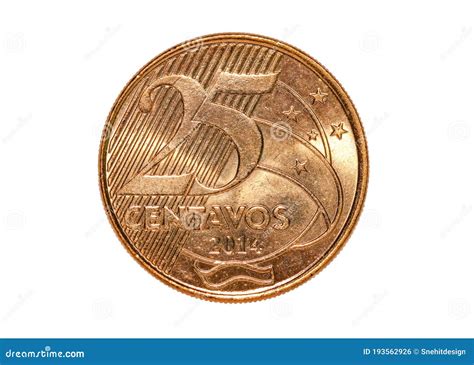 Brazilian Real Currency Centavos Coin Isolated Stock Photo Image