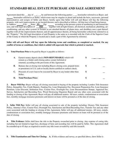 Free Printable Real Estate Purchase Agreement Templates Word PDF