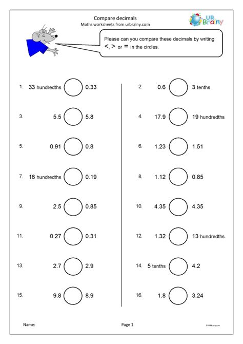 Compare Decimals 1 Fraction And Decimal Worksheets For Year 4 Age 8 9 By