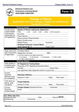 Fillable Online Electrical Contractors License Change Of Status Form